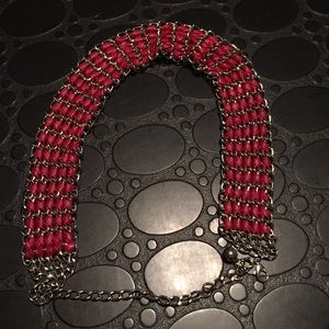 Steve Madden Red Leather Silver Chain Belt 36”